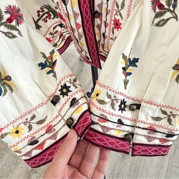 Zara Embroidered Linen Blend Floral Bird Jacket Shirt - Picture 13 of 17